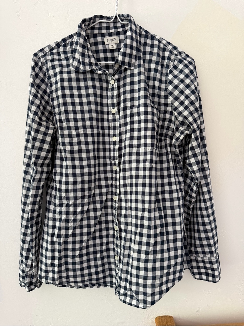 J. Crew Navy Blue and White Gingham Button-Down Shirt